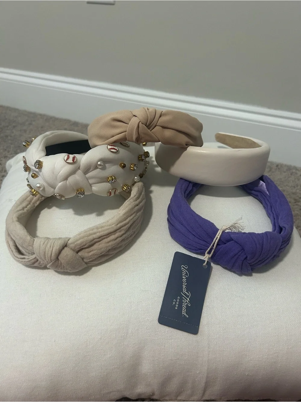 9 Assorted Women's Headbands - Neutral, Brown, White, Purple & Leopard